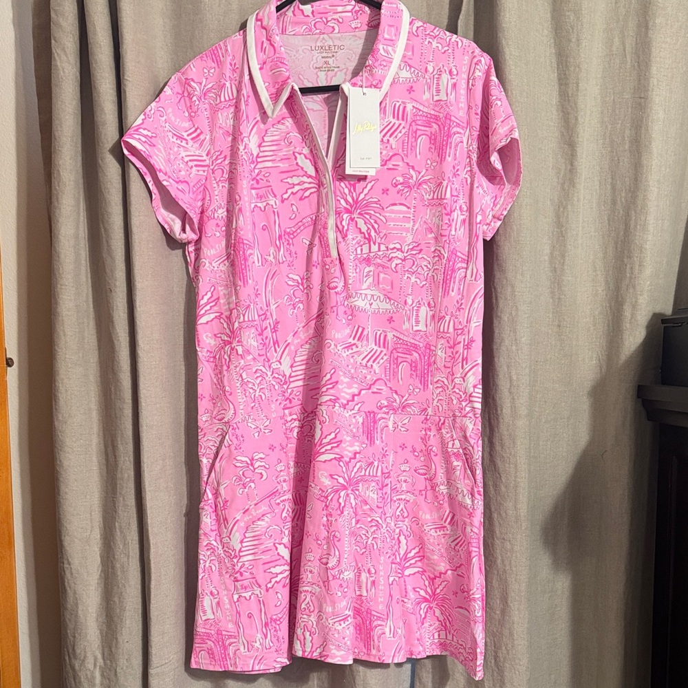 Lilly Pulitzer Jessamy Dress UPF 50+
Print- Conch Shell Pink
Size XL
NEW $198